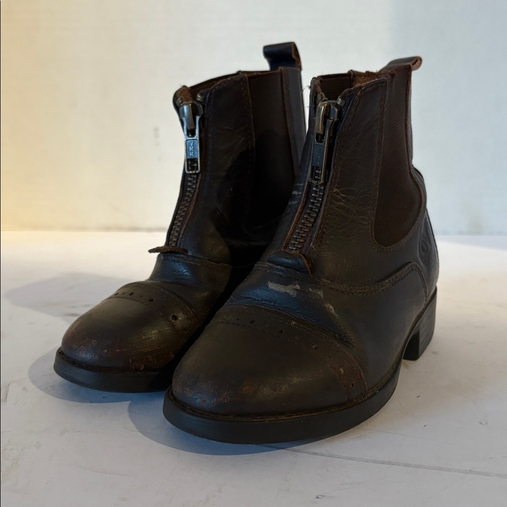 Brown Leather Paddock Boots with Zipper